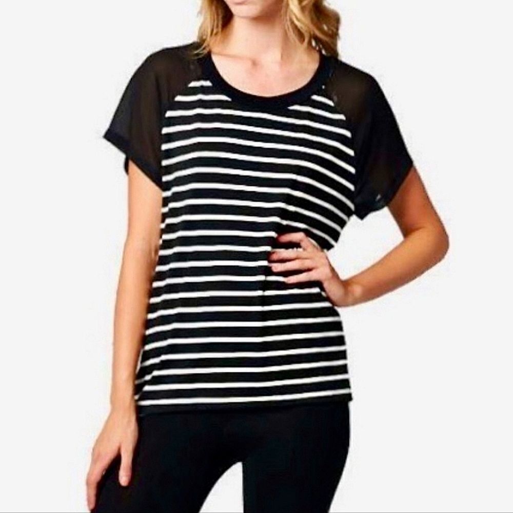 West Kei Women's Black Sheer Sleeve Stripe Top